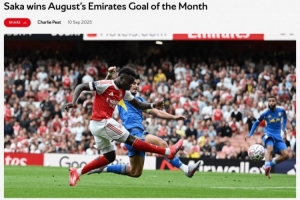 阿森纳8月最佳进球：萨卡对阵利兹联小角度抽射破门